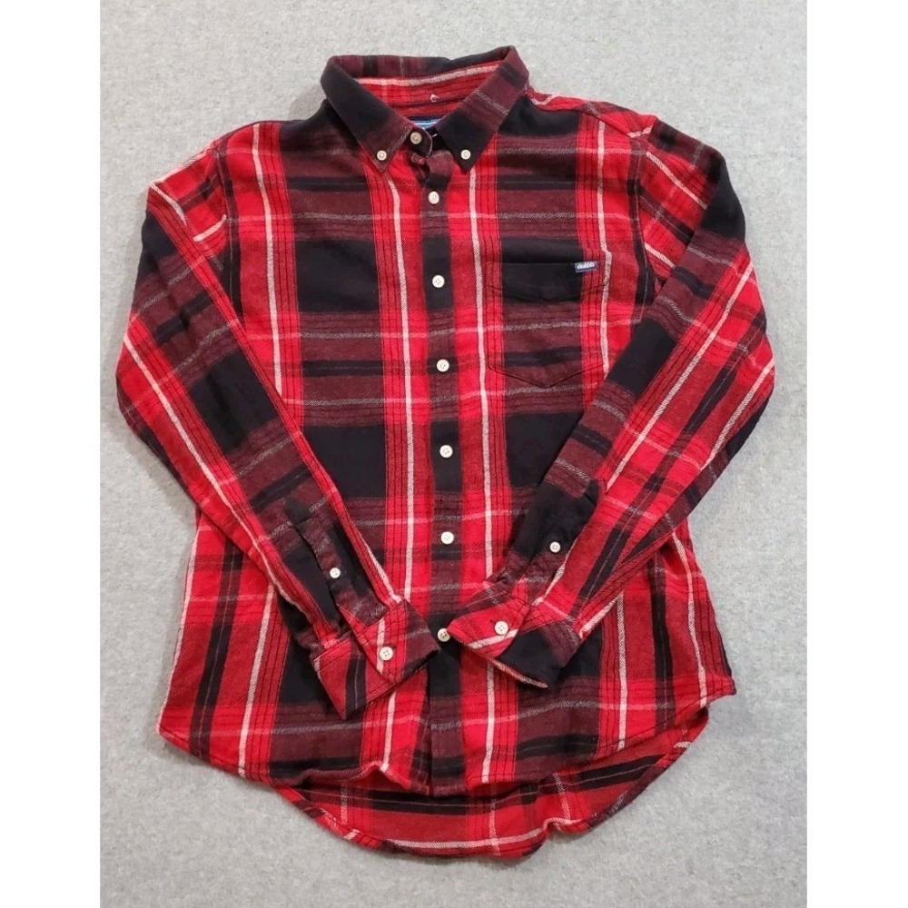 Chubbies Button Down Shirt Mens L Black Red Flannel Plaid Long Sleeve Collared - Picture 1 of 8